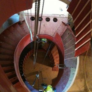 Steel stair carcass during installation