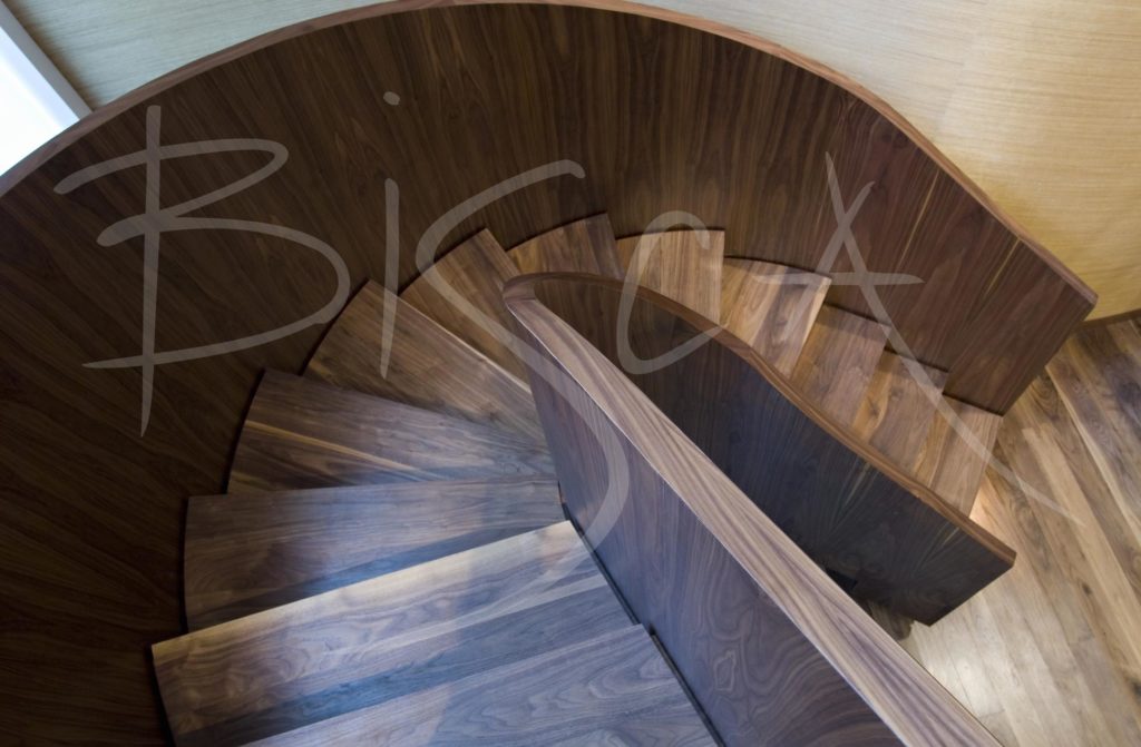 2073 - Bisca walnut veneer staircase design veneered staircases