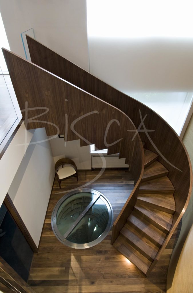 2073 - Bisca walnut veneer staircase design veneered staircases