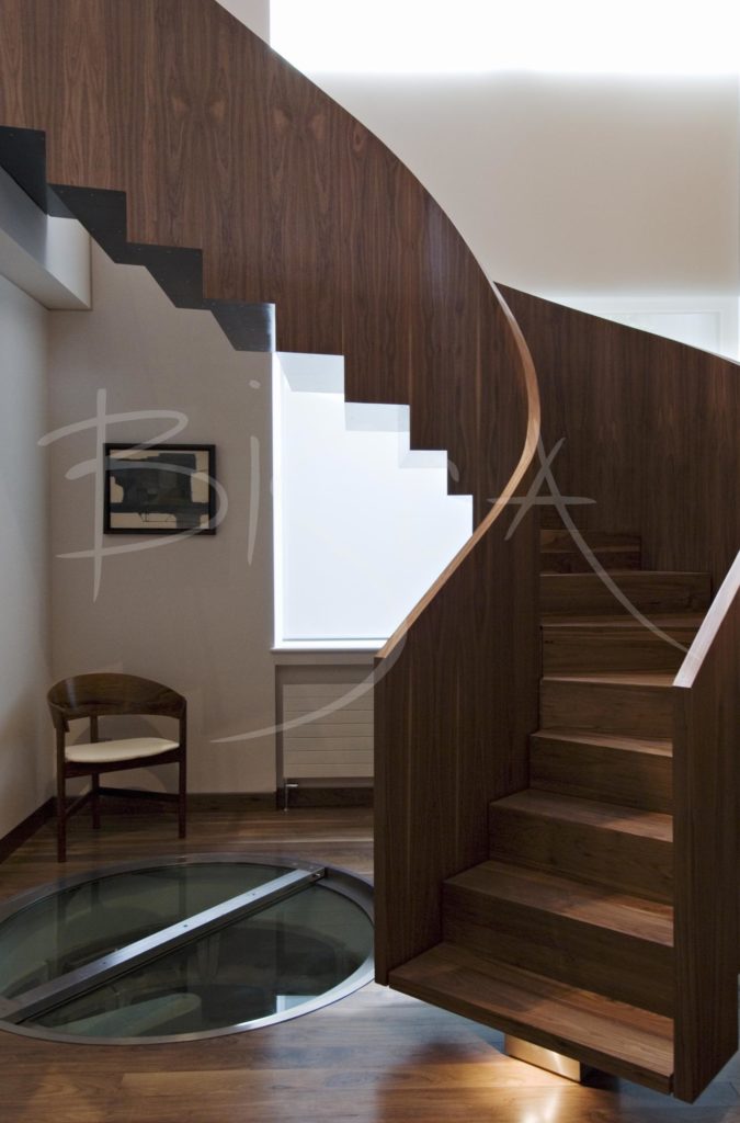 2073 - Bisca walnut veneer staircase design veneered staircases