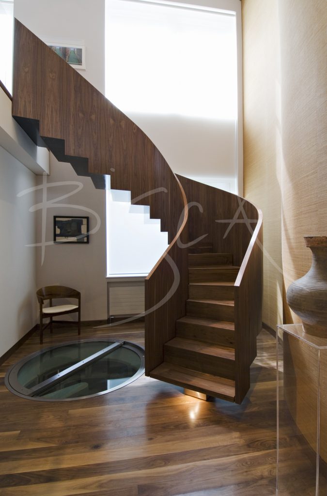 2073 - Bisca walnut veneer staircase design veneered staircases