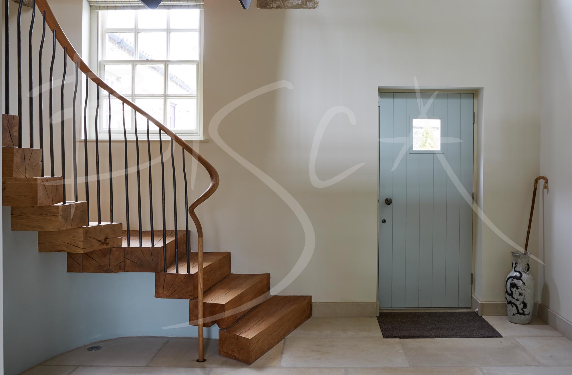 Green Oak staircase in 400 year old farmhouse