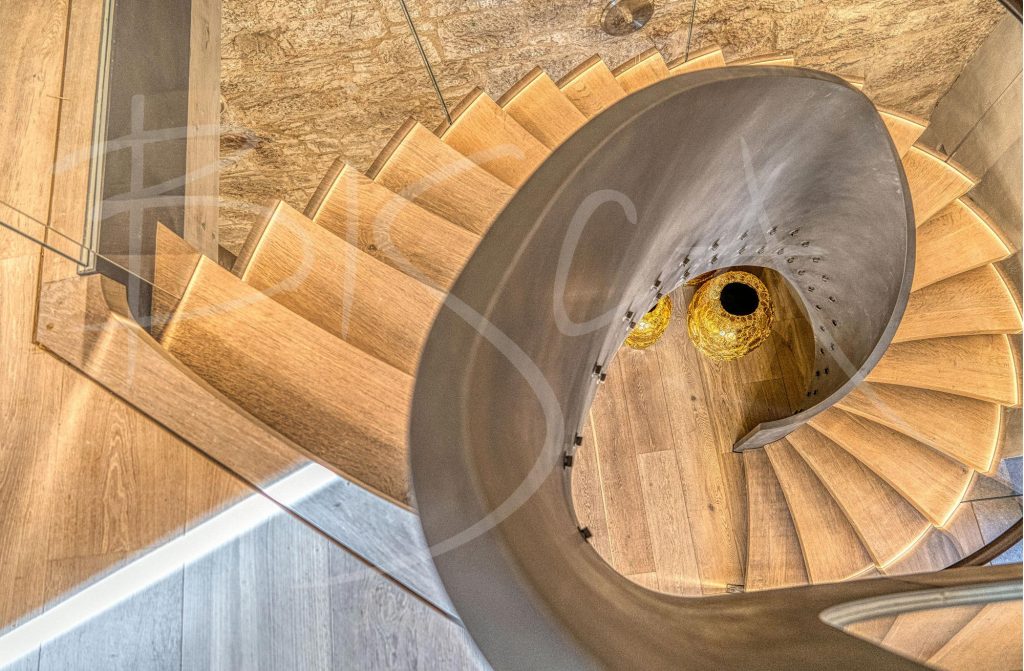 Bisca bespoke helical staircase Belvelly Castle staircase as shown on RTE castle restoration program