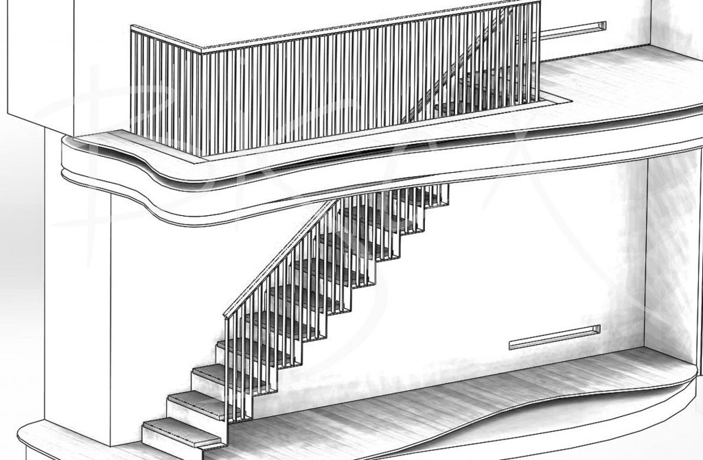 Sketch of stainless steel staircase with sawtooth edges