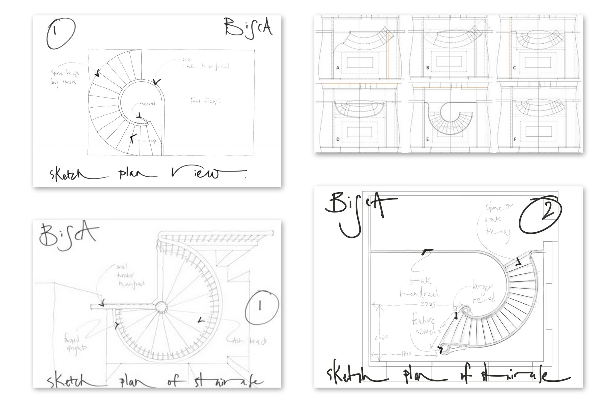 layout plans for a helical or spiral staircase by Bisca