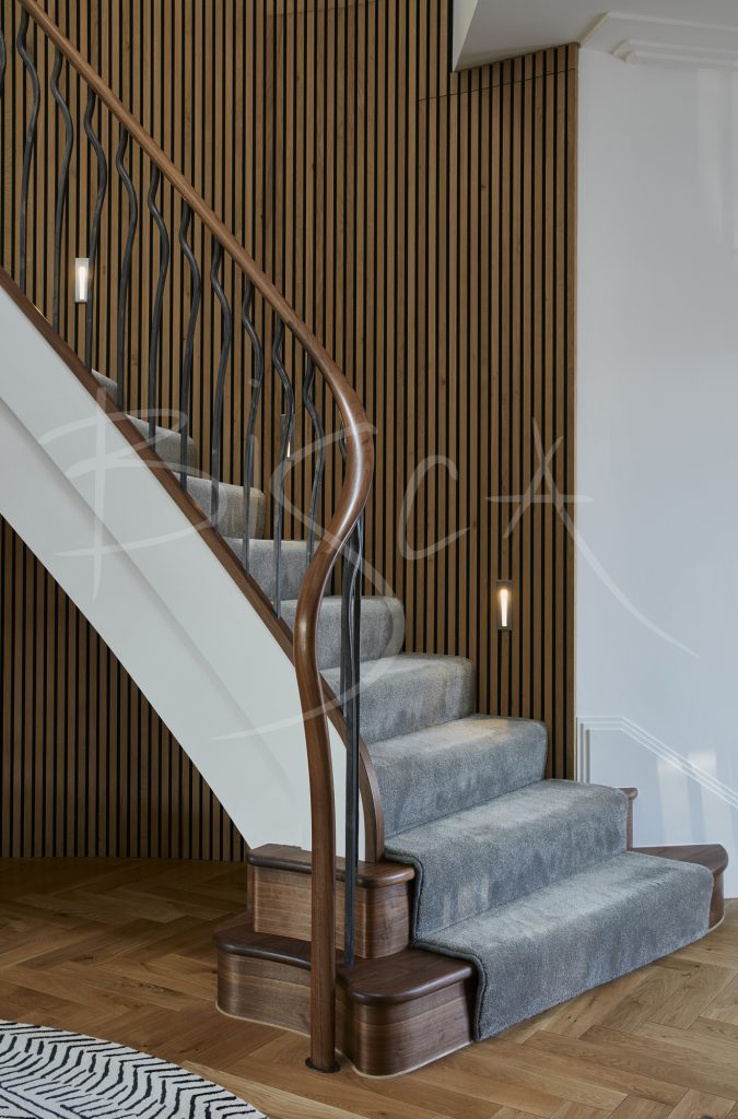 Helical Staircase Design with Walnut Balustrade