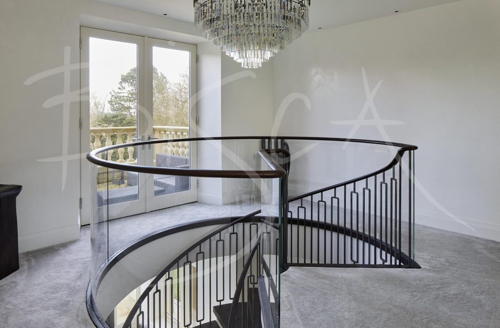 Luxury Cut String Staircase Design West Yorkshire Glass Landing Balustrade