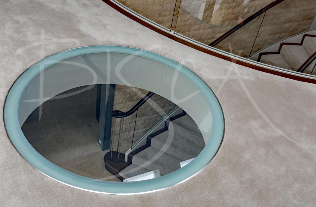 The glass floor on the first floor landing