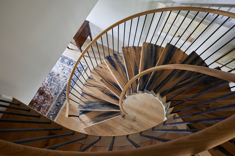 Unique Staircase in helical design, view down the staircase